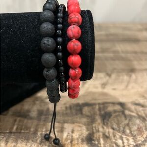 Men's Red and Black Beaded Bracelet Set